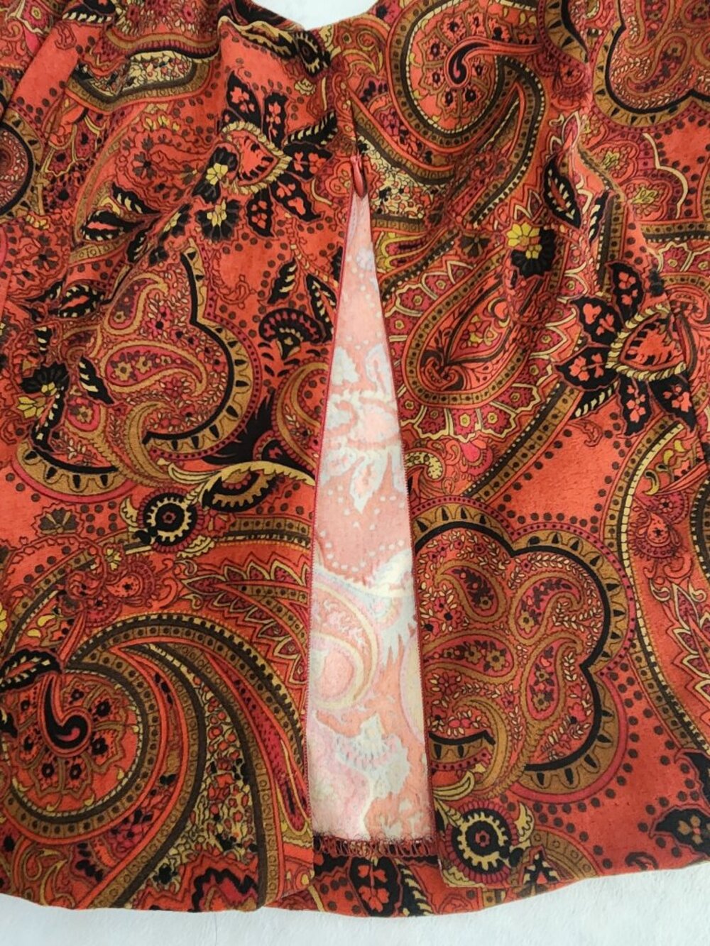 Coldwater Creek Red Orange Black Paisley Top Chinese Fabric Size 16 Side Zip - Picture 3 of 10